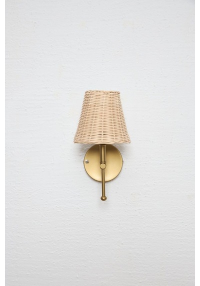 Rattan Eskitme Gold Ledli Duvar Aydınlatması Aplik Beyaz