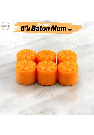 Baton Mum Mini 6'li Turuncu Silindir Dekoratif Mumu Kandil Hediyelik Fitilli Mumlar Şamdan Kokusuz Diğer