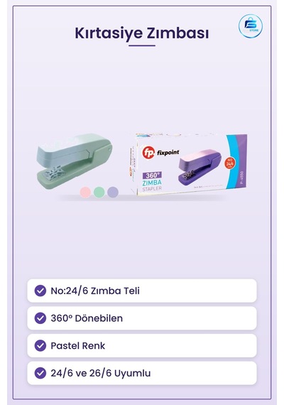 Zımba Pastel No: Dönebilen Kırtasiye Zımbası Ofis İçin Pratik K