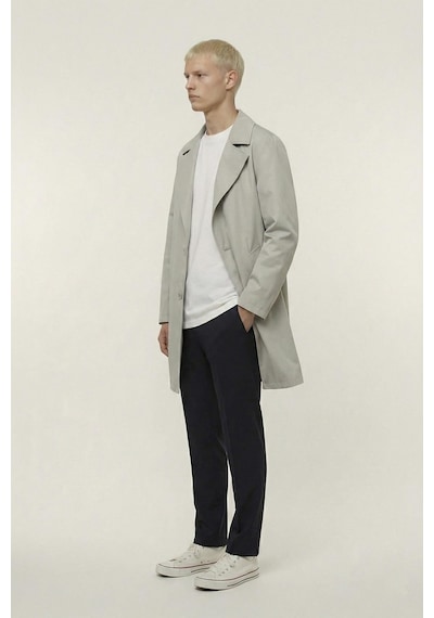 Sabri Özel Erkek Bej Geniş Kesim Oversize Fit Pamuklu Dokuma Yan Cepli Orta Boy Ceket Yaka Trençkot Sabri Özel Erkek Bej Geniş Kesim Oversize Fit Pamuklu Dokuma Yan Cepli Orta Boy Ceket Yaka Trençkot