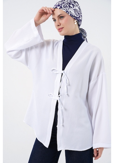 Bigdart Keten Tesettür Kimono 5968 - Beyaz