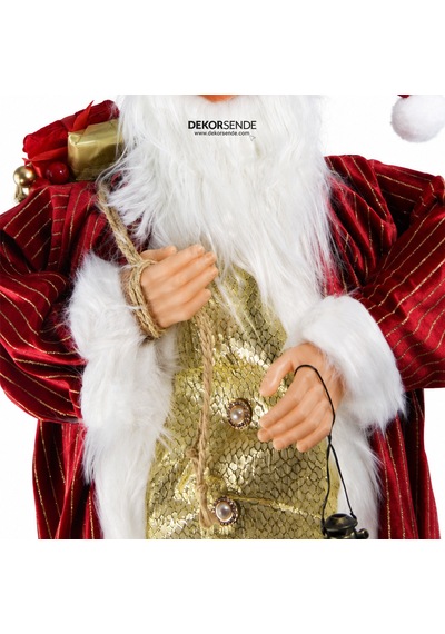 Yılbaşı Noel Baba Kadife Altın Çizgili Kırmızı 90 Cm