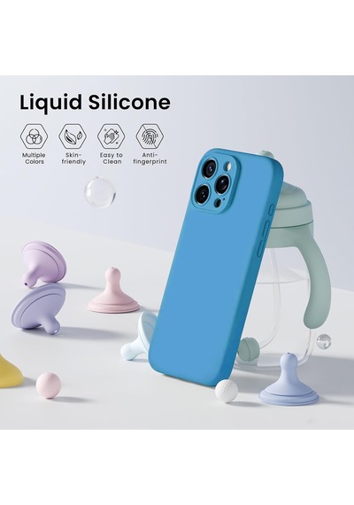 Apple Uyumlu iPhone 16 Pro Kılıf Kamera Korumalı Lansman Silikon Kapak Mavi