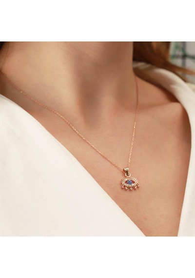 Göz Modeli Zirkon Taşlı Rose Gold Kaplama Gümüş Kolye Gümüş