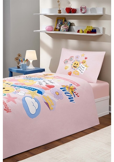 Nevresim Takımı Fitted Car Ranforce Tek Kişilik Pembee Emojı Cute Pembe