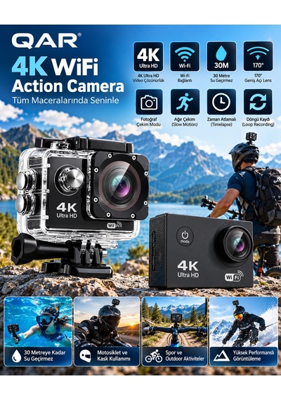 4k Ultra Hd Wifi Aksiyon Kamerası 16mp 170 Geniş Açı 30 Metre Su Geçirmez Kutulu Spor Kamerası Dalış Bisiklet Motosiklet Kamerası