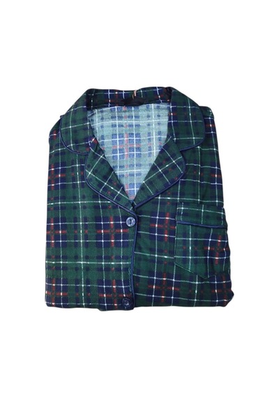 Çağrı Kadın Kışlık Süet Uzun Kollu Önü Düğmeli Pijama Takımı Yeşil