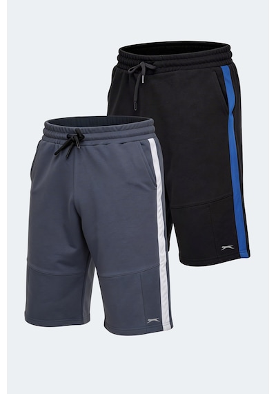 Slazenger Polona 2 Li Set Erkek Cepli Kapri Şort Siyah - Koyu Gri