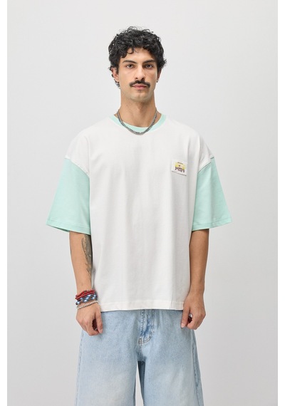 Vamos Oversize Baskılı Tişört V70-208 Mint Yeşili