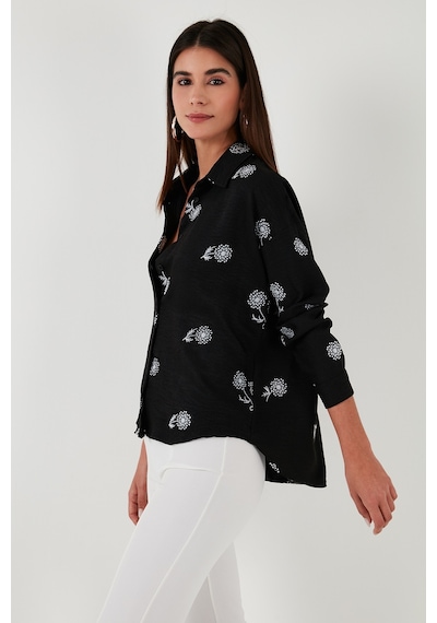 Lela Çiçekli Regular Fit Bayan Gömlek 67044532S4 Siyah