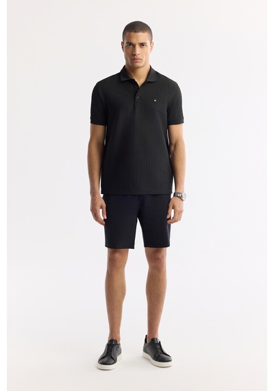 Avva Erkek Siyah Polo Yaka Jakarlı Elastan Regular Fit T-shirt A51y1121