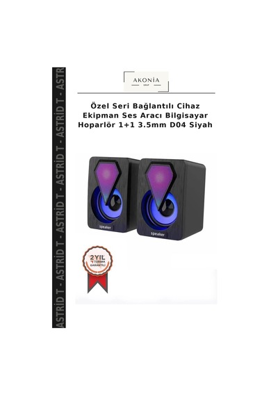 Özel Seri Bağlantılı Cihaz Ekipman Ses Aracı Bilgisayar Hoparlör 1+1 3.5mm D04 Siyah