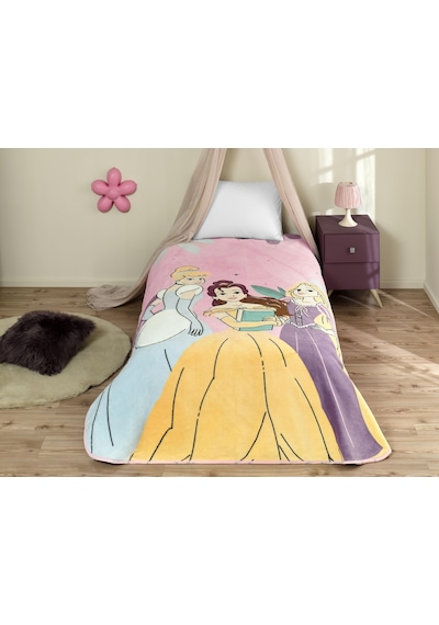 Taç Disney Princesses Fun And Bold Çizgi Film Karakteri Pamuk-polyester Karışım Battaniye, Pembe, Mavi, Mor, Sarı, Tek Kişilik 36 Derece Üstü