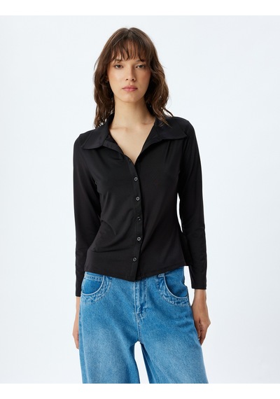 Koton Slim Fit Basic Gömlek Uzun Kollu Siyah 5wak60005ek Siyah