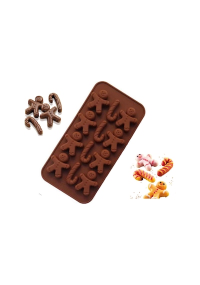 12 Göz Gingerbread Man ve Baston Şeker Silikon Çikolata Kalıbı