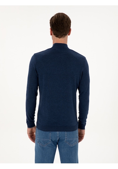 Cacharel İndigo Slim Fit Pamuk Karışımlı Yarım Balıkçı Yaka Triko Kazak Mavi