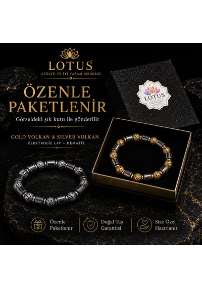 Volkan Serisi Ultra Premium Bileklik Lav Taşı & Hematit Gümüş