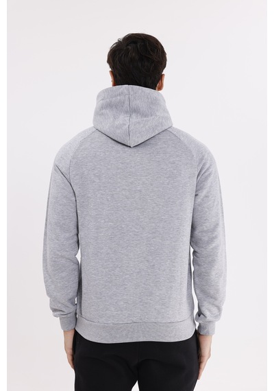 Rowinger Raglan Kol Tam Fermuarlı Kordonlu Kapüşon Kanguru Cepli Süper Koton Rahat Kalıp Kapüşonlu Sweatshirt Grey