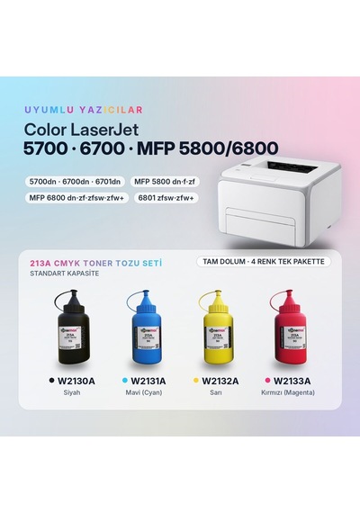 Hp 213a Toner Tozu Takım / Color Laserjet Enterprise 5700 / 6700 / Mfp 5800 / 6800 / W2130a / W2131a / W2132a / W2133a