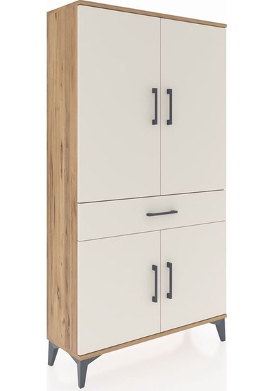 Arges Dolap 4 Raflı Tek Çekmeceli 4 Kapaklı 88x30x163 Çam-aytaşı Çam