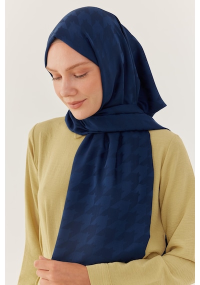 Mirsoy Scarf Kazayağı Desen İpeksi Jakar Şal - Lacivert Lacivert