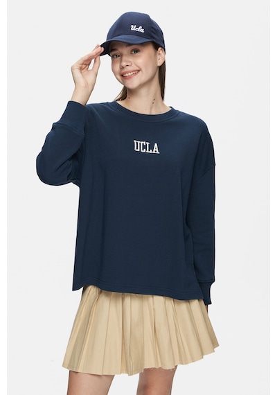 Ucla Olvera Lacivert Bisiklet Yaka Nakışlı Loose Fit Kadın Sweatshirt Lacivert