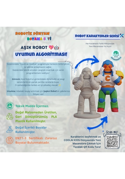 Codlaı Kids Robotik Dünyam 3d Boyama Seti - Çocuklar İçin Eğitici Yaratıcı Oyuncak Boyama Kiti - Aşık Robot