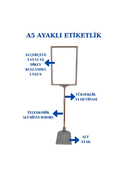 3 Adet Gri A5 Ayaklı Etiketlik Sepet Etiketi Çerçeveli Etiketlik Gri