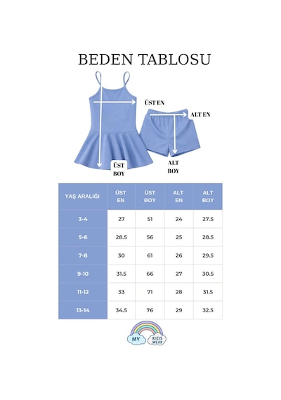 My Kids Wear Kız Çocuk Garson Mayo Elbiseli Şortlu 2 Li Takım 12420 Mavi
