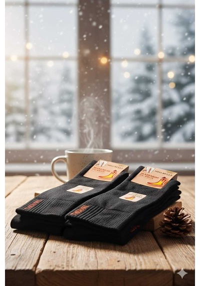 Thermal Pamuk Havlu Çorap 36-40 Numara Tamamı Siyah 6'lı Paket Set 3