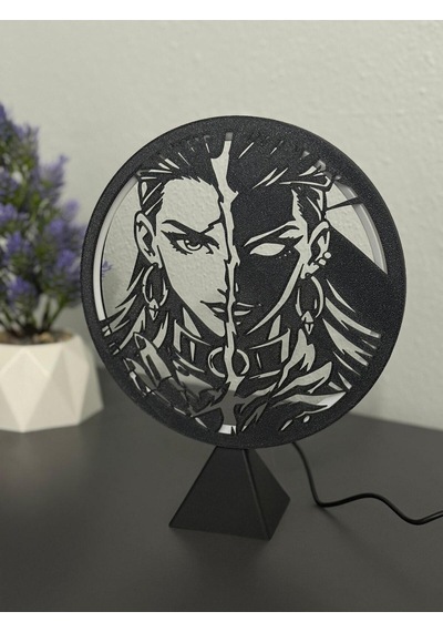 Valorant Reyna Halka Led Işıklı Masa Gece Lambası Gamer Oyun Odası Dekor Hediye Adaptör Dahil Siyah