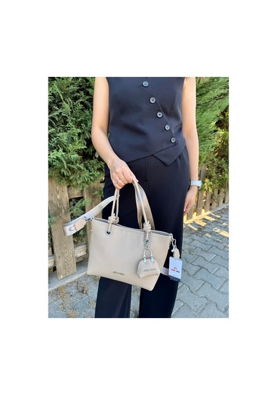 Just Polo Kadın Yeni Sezon Yumuşak Deri 4 Bölmeli Ayarlanabilir Askılı Lüks El Ve Omuz Çantası Shopper Bej 75628033