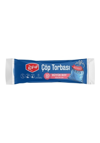 Roll-up Çöp Torbası Büyük Boy Büzgülü 65x70cm 10 Adet 8'li Paket