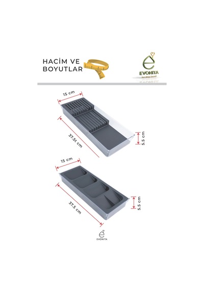 Dar Çekmece Kaşıklık Ve Bıçak Organizer Seti Uzun Modüler Çekmece İçi Düzenleyici Set Beyaz