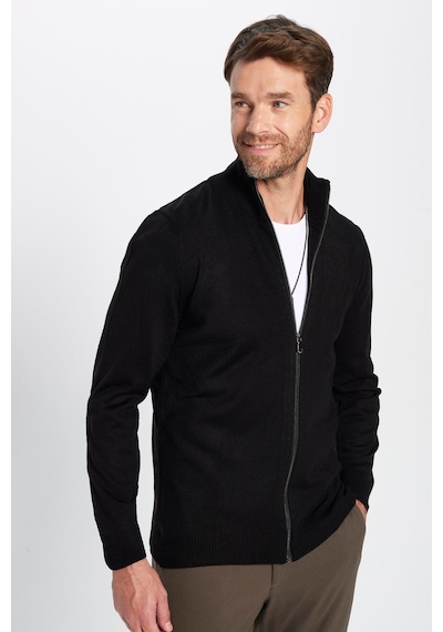 Tudors Erkek Slim Fit Dar Kesim Siyah Dik Yaka Fermuarlı Düz Hırka-32260 Siyah