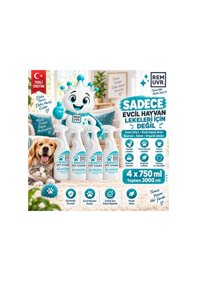 Enzimli İdrar Lekesi Ve Koku Giderici Sprey 750 Ml X 4 Adet 3 Litre Tasarruf Paketi