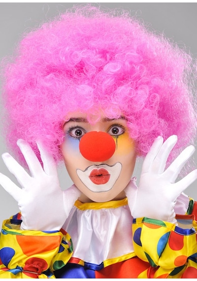 Pembe Renk Kıvırcık Bonus Peruk Ve Kırmızı Burun Seti Çok Renkli