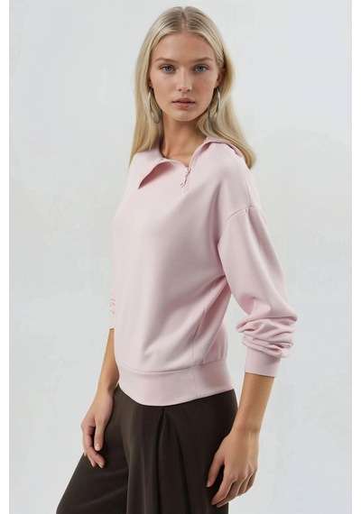 Hiccup Busem Rahat Kesim Fermuarlı Yaka Sweatshirt Pembe