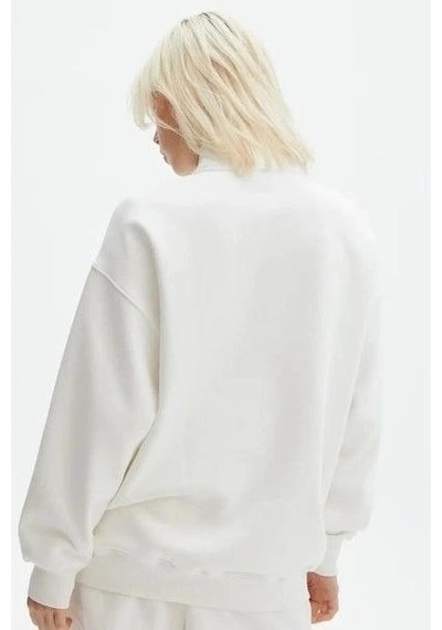 Vexor Unisex Uzun Kol Yarım Farmuarlı Yakalı Basic Sweatshirt - Beyaz