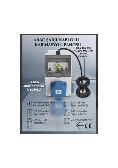 Sigortalı 10 Metre 3x4 Ttr Tam Bakır Hes Kablolu 7.5 Kw-32 Amper Elektrikli Araç Şarjı Kombinasyon Panosu Ev Charger Mavi Prizli - 918609688 Sigortalı 10 Metre 3x4 Ttr Tam Bakır Hes Kablolu 7.5 Kw-32 Amper Elektrikli Araç Şarjı Kombinasyon Panosu Ev Charger Mavi Prizli - 918609688
