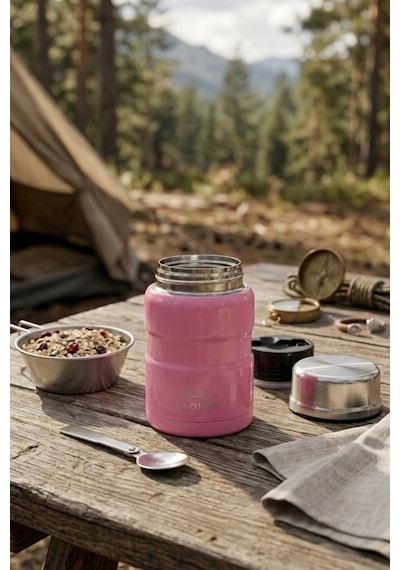 Cooker Leopar 500 Ml Kaşıklı Yemek Termosu Yk1829 Pembe