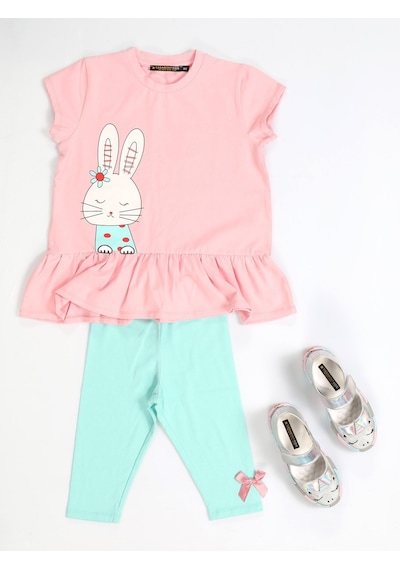 Casabony Bunny Kolları Fırfırlı Tunik + Tayt Takım-pembe Pembe