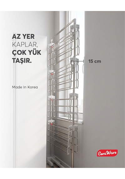 Home S4 Premium 4 Katlı Çamaşırlık Made in Korea Tam Katlanır Tekerlekli Çamaşır Kurutmalık