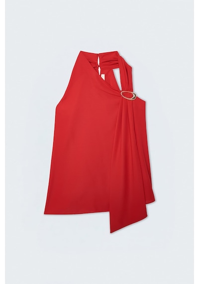 Sateen Aksesuar Detaylı Kolsuz Bluz - Kırmızı-137512 Sateen Aksesuar Detaylı Kolsuz Bluz - Kırmızı-137512