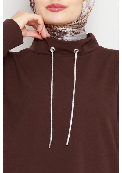 Sevitli Dik Yaka Tunik-kahverengi-4455 Kahverengi