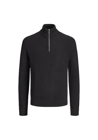 Jack & Jones Erkek Dik Yaka Fermuarli Triko Kazak - Pannel - 12299051 Siyah