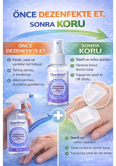 Esnek Nonwoven Yara Örtüsü 9cm 10cm - 10 Adet 50 Ml Antiseptik Sprey Alkol İçermez,