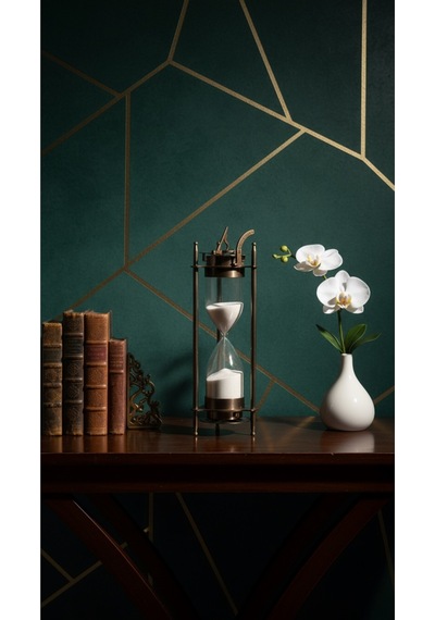 Güneş Saatli Metal Kum Saati 22 Cm Beyaz Kumlu Antik Bronz Vintage Lüks Hediyelik Dekoratif Aksesuar
