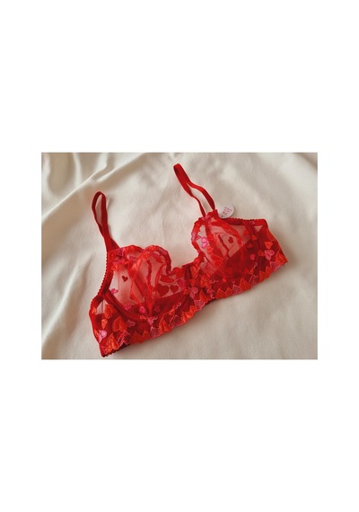 Demirsa Boutique Kırmızı Kalp Desenli Dantelli Bralet Sütyen Takım Kırmızı