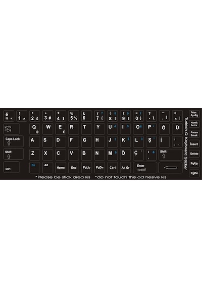 Türkçe Q Klavye Etiketi Laptop Pc Sticker Siyah